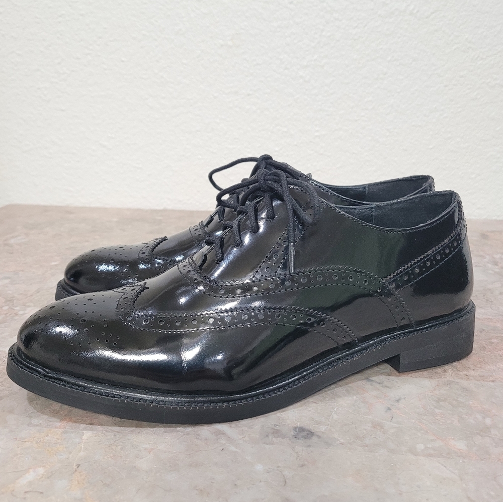 Jeffrey Campbell Moyra Oxford Brogue Black Leather Lace Up Size 8.5 Academia